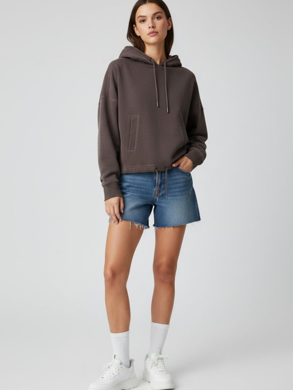 FLX Athletic Cropped Pullover Hoodie Dark Brown XS